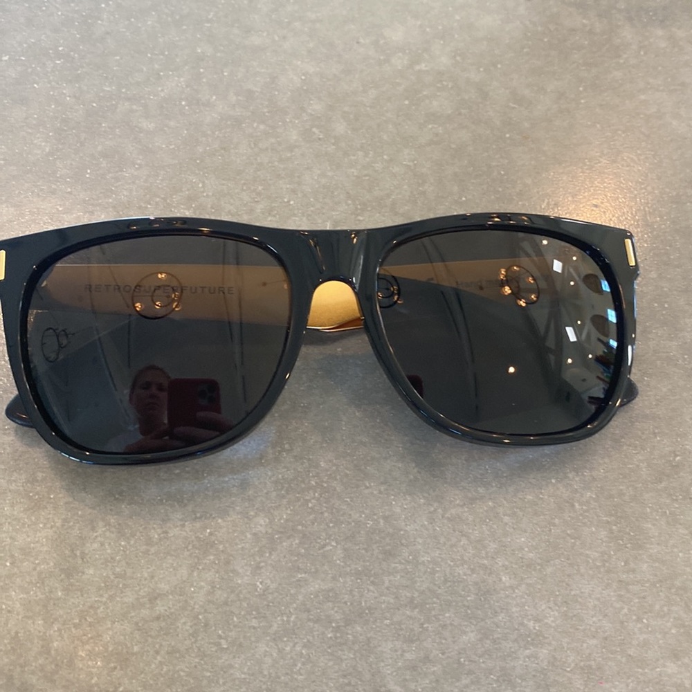 NIB Retrosuperfuture womens new sunglasses Francis black gold 145 nwt fancy fun